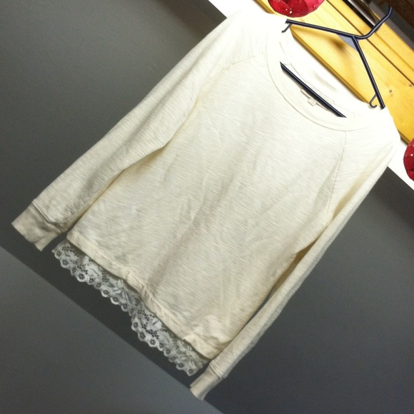 LOFT off white sweatshirt with lace underlay