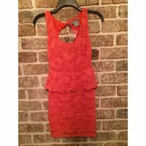 Coral lace pencil dress