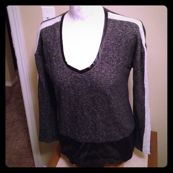 Leather trim sweater