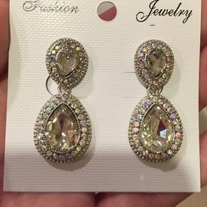 Iridescent rhinestone earrings.