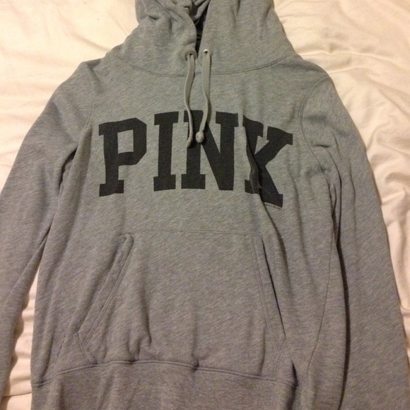 Grey pink hoodie with black writing