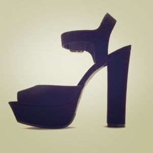 New suede chunky black platforms with ankle strap
