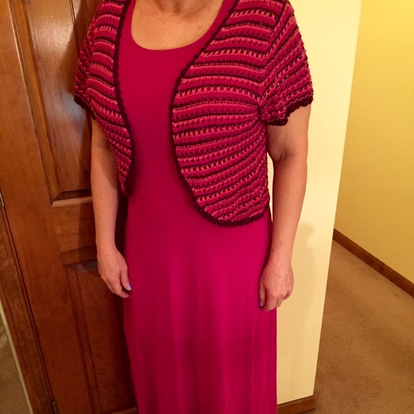 Knit Liz Claiborne pink Maxi dress + crochet shrug