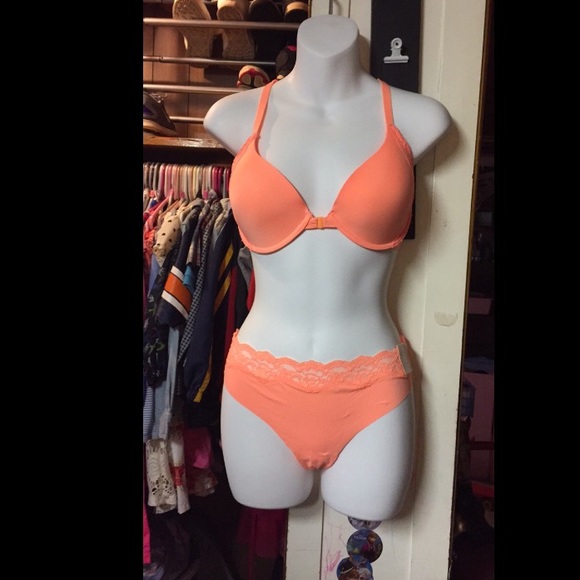 Light orange 34d and matching panty size large