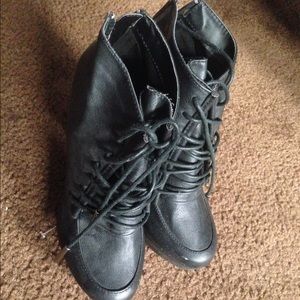 Black lace up booties