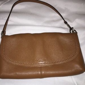 Camel Leather Large Coach Wristlet
