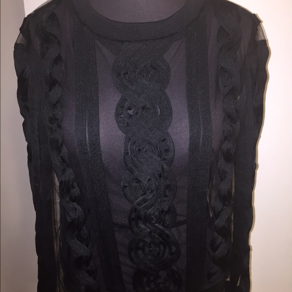 Black mesh sheer sweater with fabric designs
