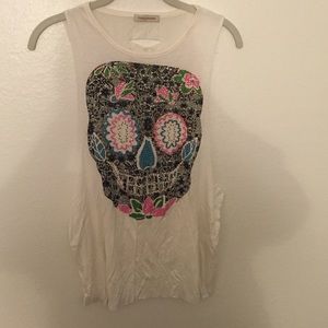 Bedazzled skull muscle tee