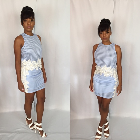 2 piece top and skirt set in baby blue