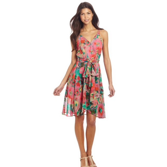multicolor floral wrap dress