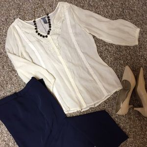 Cream dressy top with lace detail
