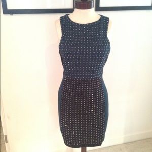 Stud front black and teal cocktail dress