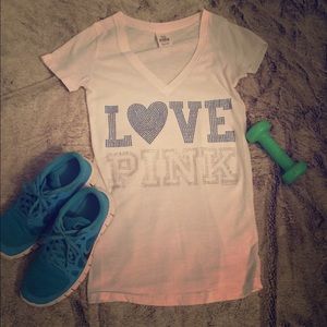 Victoria's Secret Pink Rhinestone V-neck Tee