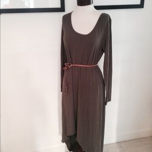 Army green long sleeved cotton dress