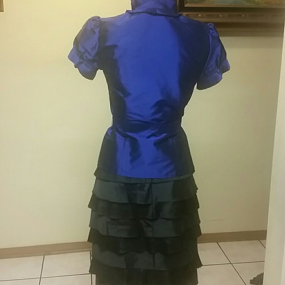 CK ruffled  Royal Blue & tiered Black skirt Suit - Picture 4 of 4