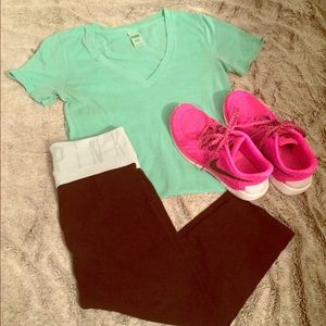 Green Victoria's Secret Pink V-neck Tee
