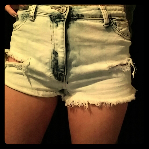 Acid wash denim shorts