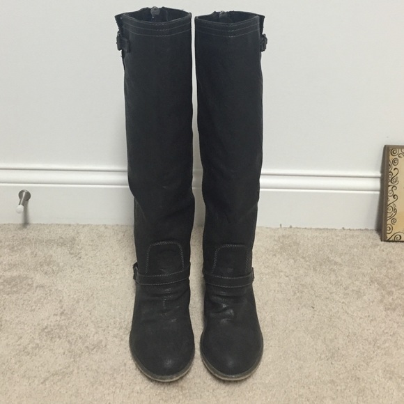 Knee-High Black Riding Boots w/ Blue Stripe