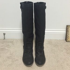 Knee-High Black Riding Boots w/ Blue Stripe