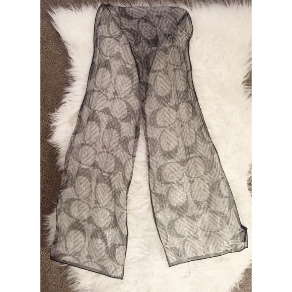 💯Authentic Metallic Sheer Silver Coach Scarf