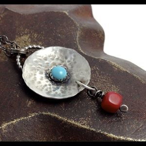 Sterling Silver Turquoise and Coral Necklace