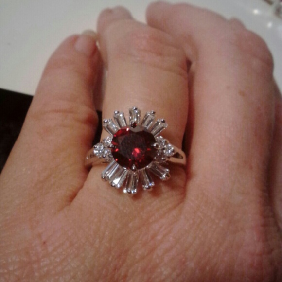 Beautiful Baguette and Round Ruby Cz Dinner Ring