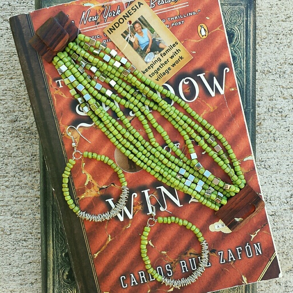 📗GWaC Java Bead Narrow Cuff Bracelet Set - Lime