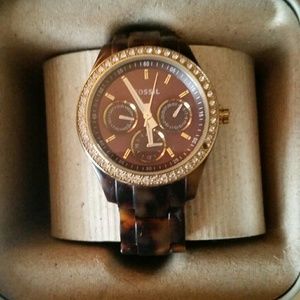 Fossil tortoise shell and gold women's watch