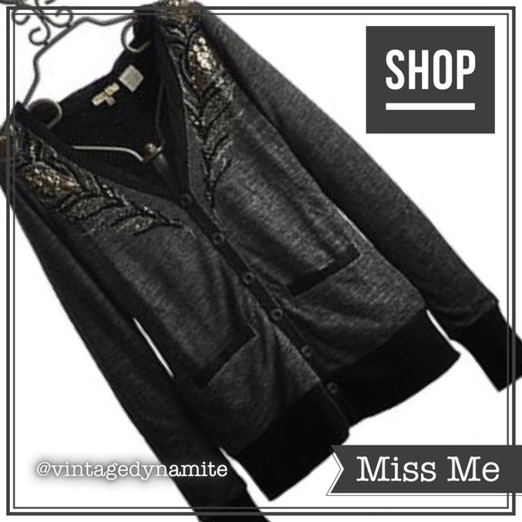 FIRM! NWT Miss Me Sequin Bling Grey Black Cardigan