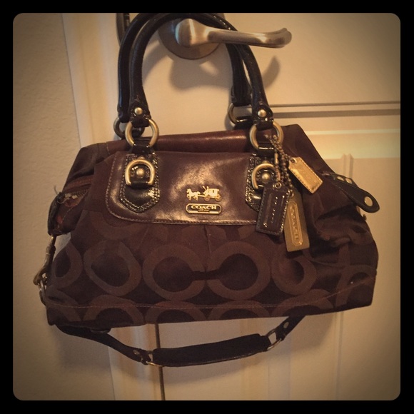 Authentic Brown Coach Purse with turquoise inside. - Picture 1 of 4