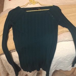 Scoopneck medium cableknit thin turquoise sweater
