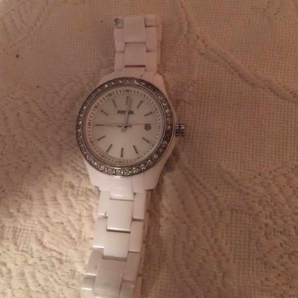 White Fossil Pave crystal watch