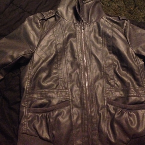 Faux leather zip up jacket. - Picture 1 of 4