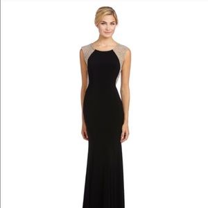 forest green and silver beads silhouette gown