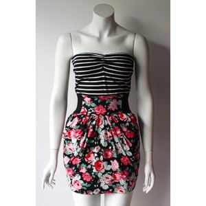 Zara TRF Two Tone Floral Print Tube Dress