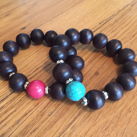 Stella & Dot Wood and Ceramic Bead Bracelets