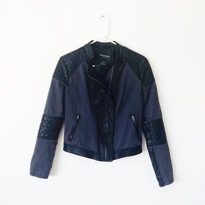 Blue and Black Leather Moto Jacket