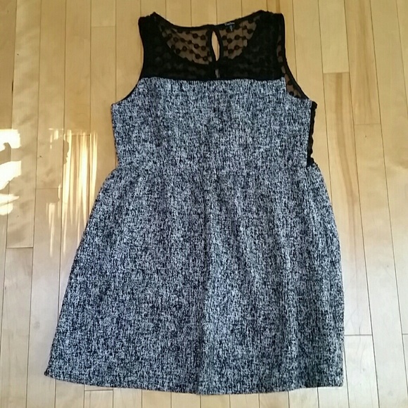 Tweed dress with lace top and button up back