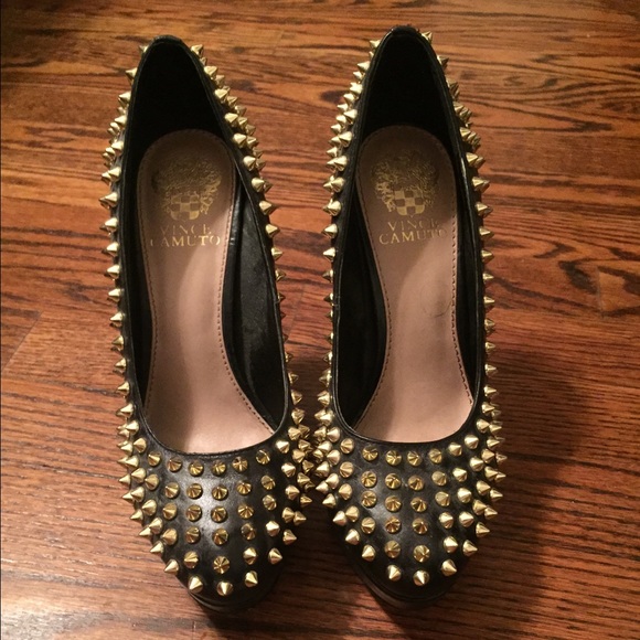 Vince Camuto Black and Gold Spiked Heels