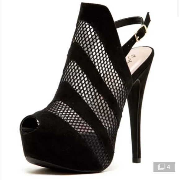 Black mesh heels