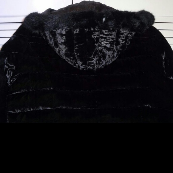 BEBE JACKET coat rabbit fur trim BLACK, hooded - Picture 3 of 4