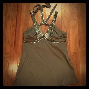 Bebe Silk sequin halter top