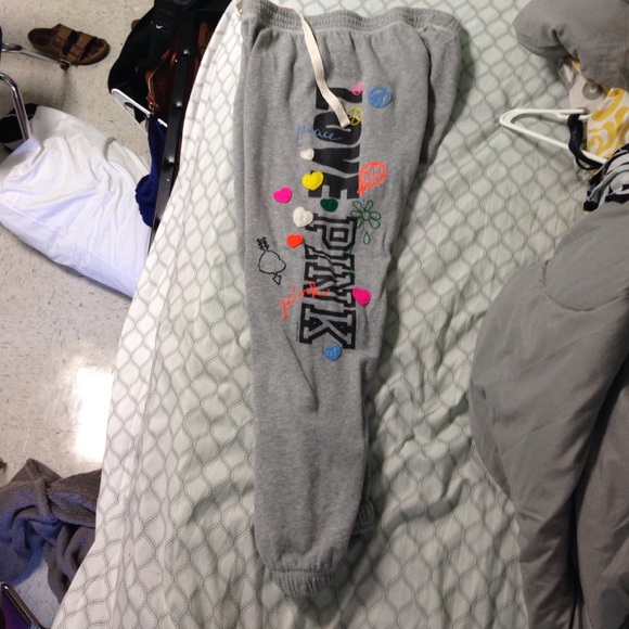 Pink sweatpants .