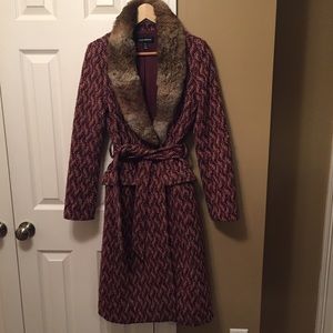 Club Monaco Mixed Pattern Coat - Real Fur Collar
