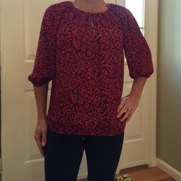 LOFT multi leopard print peasant top, Sz S petite
