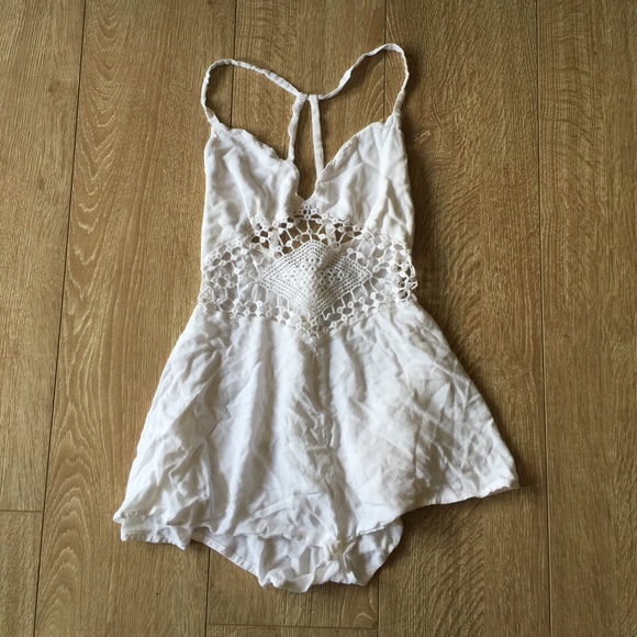 White Crochet Centered Festival Romper Playsuit