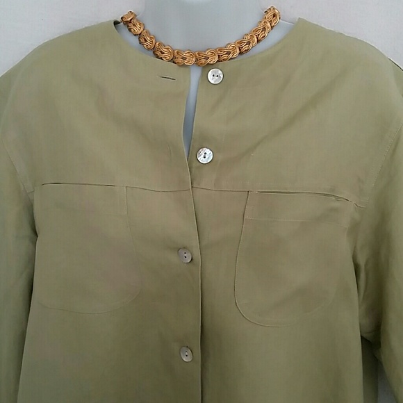Rafaella Long sleeve Olive colored Linen Blouse - Picture 2 of 3