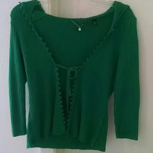 Green Knitted and Knotted Cardigan