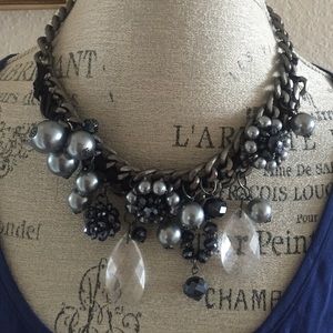 Chunky gun metal pearl and crystal necklace