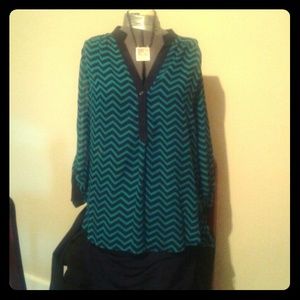 Turquoise and black sheer boutique blouse.